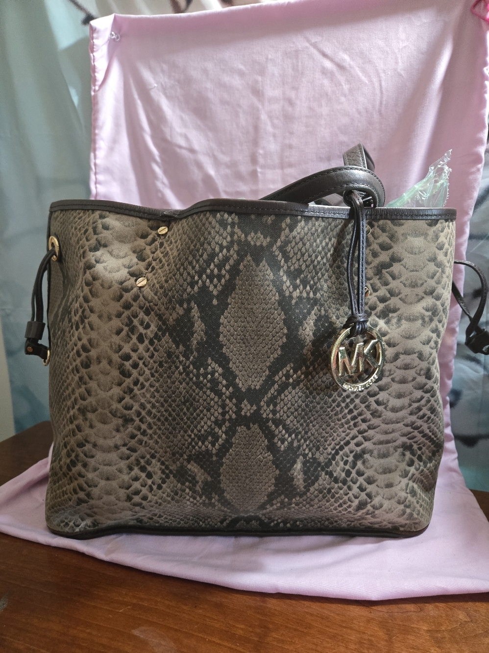 Michael Kors Jet Set Reversible Brown Monogram/Snake Print Tote